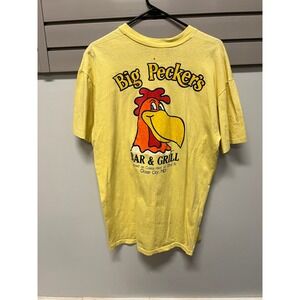 Vintage 80s Big Peckers Bar Grill Ocean City T Shirt Stedman XL Yellow USA Made